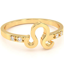 Leo Zodiac Sign Diamond Ring In Solid 14k Yellow Gold - £199.00 GBP