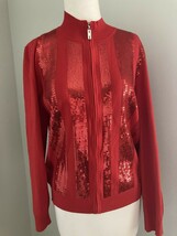 St. John Red Zip Viscose Cardigan Sweater Womens Sequin Medium nwot - €66,85 EUR