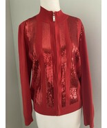 St. John Red Zip Viscose Cardigan Sweater Womens Sequin Medium nwot - $106.23 CAD