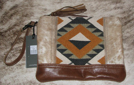 Myra Bag #6854 Hairon, Canvas, Leather, Rug 10&quot;x8&quot; Pouch Cosmetic Makeup Clutch - £22.09 GBP