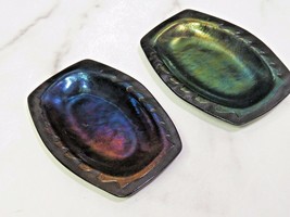 Pair Lynn Latimer Fused Glass Soap Dishes Coin Dresser Trays  Wave Desig... - $47.52