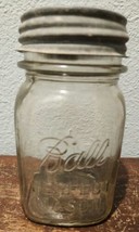 Vintage Ball Perfect Mason Canning Jar Pint Zinc Ceramic Lid Milk Glass Insert - $18.71