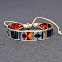 Bright Ethnic Folk Cotton And Linen Bracelet Retro Handmade Cord Embroidery Hipp - £8.60 GBP