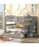Full-Over-Full Bunk Bed with Drawer, Storage and Guard Rail for Bedroom,... - £629.28 GBP