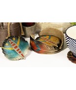 Rustic Western Indian Turquoise Eagle Feather Coaster Holder W/ 4 Round ... - €23,15 EUR
