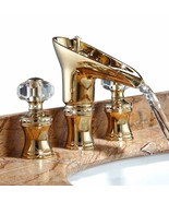 Gold Basin Widespread Lavatory sink Faucet Waterfall Mixer Tap crystal h... - £279.57 GBP