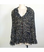 Ball of Cotton Fringe Sweater Shaggy Blue White Sheer Trim Button Cardig... - £64.31 GBP