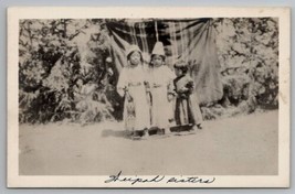 Native American Indian Girls Beaded Fez Caps Plateau Bag Puppy Postcard U25 - £59.90 GBP