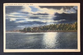 Lynn MA-Massachusetts Lynn Shore Drive Moonlight Atlantic Ocean Vintage Postcard - £3.93 GBP