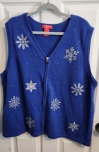 Merry &amp; Bright Christmas Sweater Vest Blue Winter Snowflakes Sz 2X Plus Size - £11.76 GBP