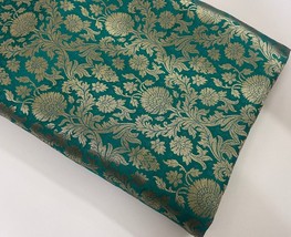 Indian Banarasi Brocade Fabric Green &amp; Gold Fabric Wedding Dress Fabric - NF638 - £5.86 GBP+