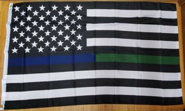 3x5 USA Thin Blue Line Green Line Flag Police Military Border Patrol Trump - $19.99