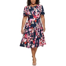 NWT Women Plus Size 18W Calvin Klein Floral Print Scuba Crepe Short-Sleeve Dress - £30.71 GBP
