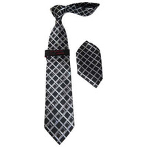Mens Steven Land Density 100% Satin Silk Crystal Tie/Hankie Set CR29-01 Black image 3