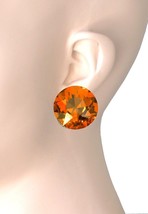1&quot; Long Iridescent Vivid Orange Crystal Elegant Round Clip On Earring Pageant - £12.50 GBP