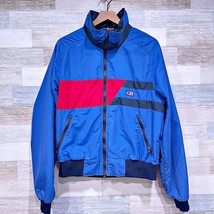 CB Sports Vintage Double Stripe Bomber Jacket Blue Red Nylon USA Mens Large - $69.29