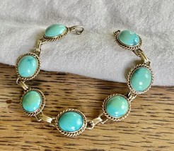 Vintage turquoise clasp 14K gold Greenish Turquoise bracelet - £2,059.44 GBP