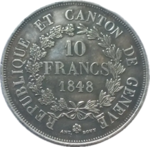 1848 Ginebra 10 Francos Conmemorativos – Homenaje Cantonal “Post Tenebra... - $18.54 CAD