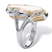 PalmBeach Jewelry Sterling Silver Cultured Freshwater Pearl and White Topaz Ring - £79.92 GBP