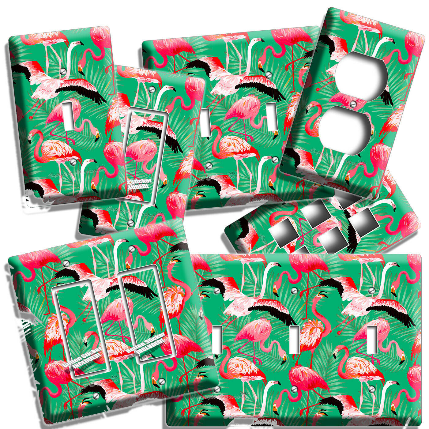 PINK FLAMINGO TROPICAL PALM PATTERN LIGHT SWITCH OUTLET WALL PLATE ROOM HD DECOR