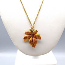 Ethereal Autumn Leaf Pendant on Delicate Gold Tone Chain Necklace, Fall Hues - £19.90 GBP