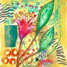 Reaching For The Sun Original Abstract Floral Wall Art Collage Painting ... - $129.00