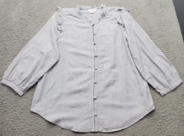 LC Lauren Conrad Shirt Top Womens L Multi Striped Ruffle Long Sleeve Button Down - $23.12