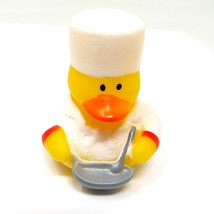 Chef Rubber Duck 2&quot; Bowl Spoon Red Trim Tall Hat Gourmet Cook Squirter Bath Toy - £6.76 GBP