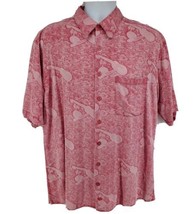 Bugatchi Uomo Silk Hawaiian Shirt Size M Guitars Palm Trees Red - £26.84 GBP
