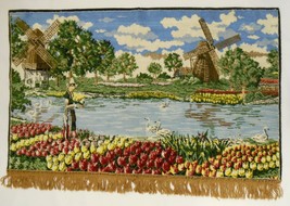 Windmills & Tulips Holland Large Wall Art Hanging Carpet Vibrant Nature 25X42 - £47.17 GBP