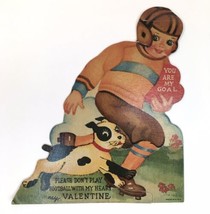 Vtg Valentine&#39;s Day Card Child Boy Dog Theme Don&#39;t Play Football With My Heart - £9.59 GBP