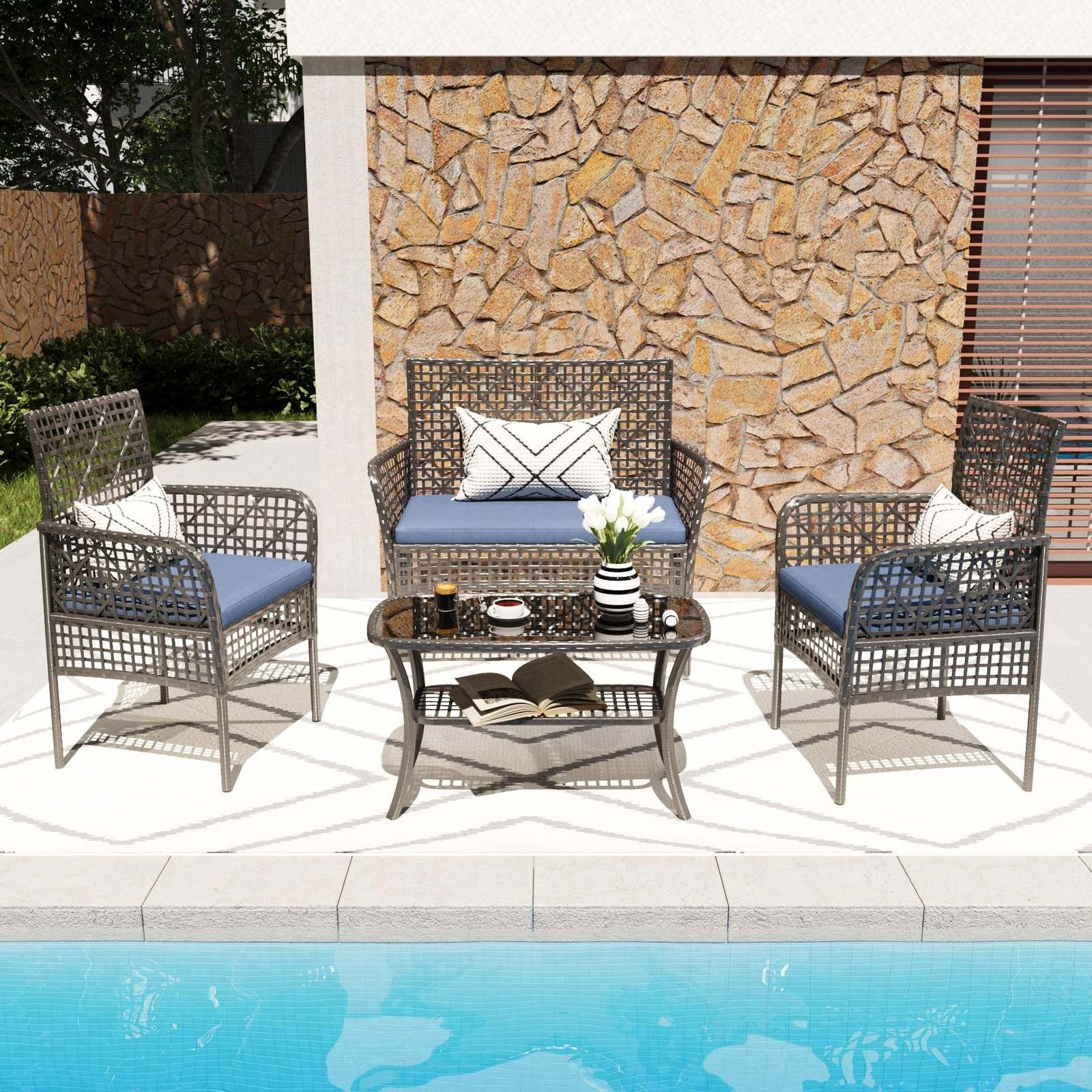 Patio Furniture Set: Rattan Wicker, Cushions - $213.99