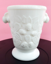 VINTAGE MILK GLASS SUGAR BOWL DISH RASPBERRY BERRY LEAF PATTERN EMBOSSED - £12.50 GBP