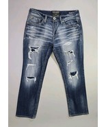 Salvage Supply Co Mayhem Straight Jeans 33S (33x30.5) Blue Destroyed Emb... - $722.86 MXN