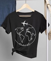 Instant Message Women&#39;s Black &#39;Travel&#39; Airplane Globe Graphic Tee (2XW) - £11.69 GBP