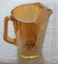 Vintage Jeannette Glass Iridescent Carnival Hex Optic Honeycomb Pitcher Marigold - £15.98 GBP