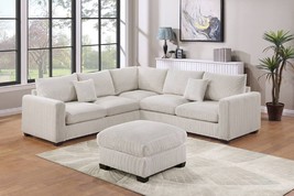 Mere Modern 4-Piece Sectional In Ivory Corduroy with Cocktail Ottoman - $1,156.32