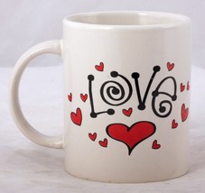 Coffee Cup mug with LOVE red hearts design - $7.50