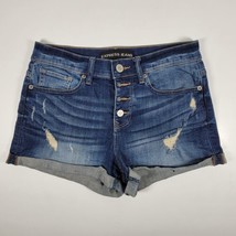 Express Jeans Shorts Womens Sz 6 Distressed Cuffed Hem Whiskers Button Fly Denim - £14.14 GBP