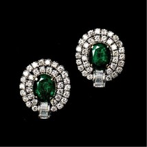 4CT Oval Cut Simulated Emerald Double Halo Stud Earring 14K White Gold Plated - £89.90 GBP