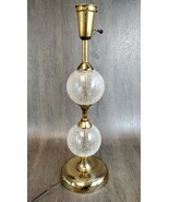 60s Double Crackle Glass Globe Table Lamp Torchiere 24&quot; Clear/Brass 3 Wa... - $270.79 CAD