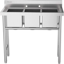3-Compartment Stainless Steel Utility Sink for Restaurant with Drain Str... - £253.72 GBP