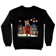 Cute Cat Design Sweatshirt - Art Crewneck Sweatshirt - Christmas Sweatshirt - Bl - £35.71 GBP