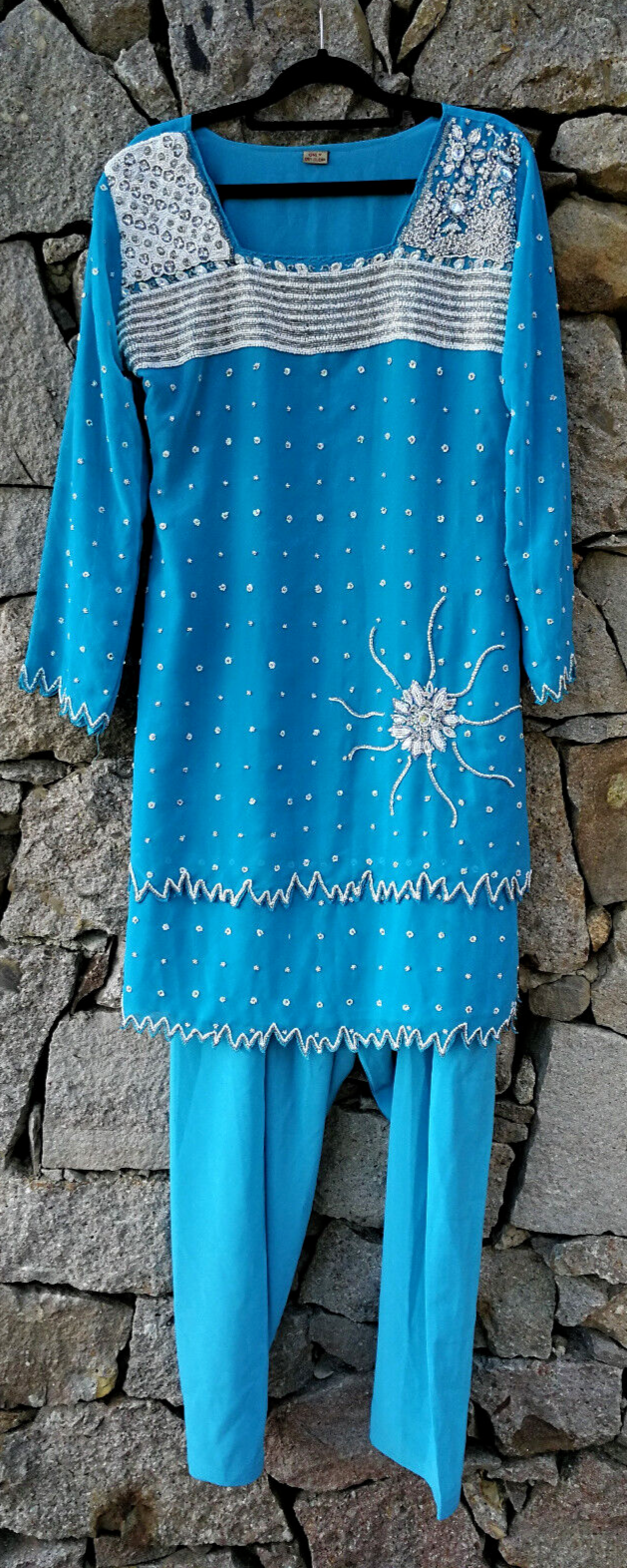 Primary image for Indian Women Kurta Dress Set Blue Salwar Kameez Pyjama Pre Owned Stitched Medium