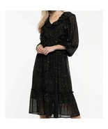 by The River Womens Long Sleeve Chiffon Midi Lined Dress Black Gold Acce... - $75.41 CAD