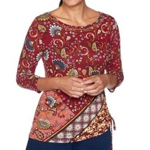 Ruby Rd. Maroon Side Cinch 3/4 Sleeve Floral and Paisley Top New With Tags - £16.78 GBP