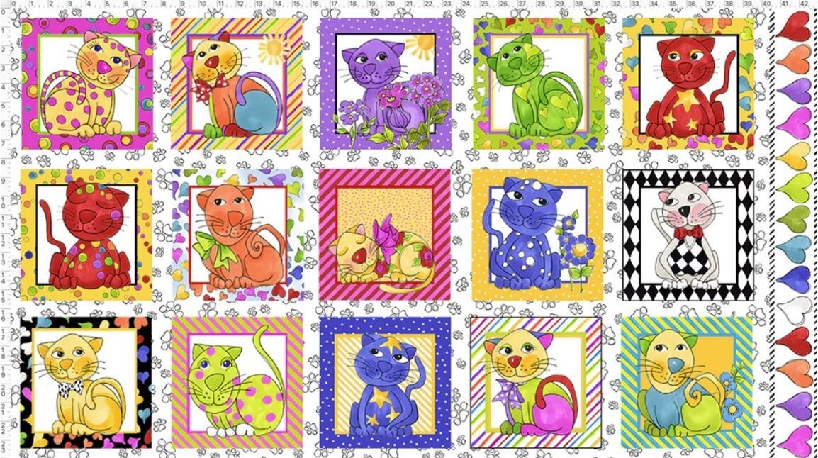 23&quot; X 44&quot; Panel Happy Cats Kittens Pets White Cotton Fabric Panel D381.56 - $8.91