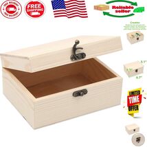 Compact Unpainted Wooden Box with Durable Hinged Lid - Perfect for DIY C... - $26.56 CAD