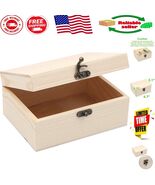 Compact Unpainted Wooden Box with Durable Hinged Lid - Perfect for DIY C... - $26.56 CAD