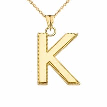 10k Solid Gold Small Milgrain Initial Letter K Pendant Necklace Personalized - £95.54 GBP+